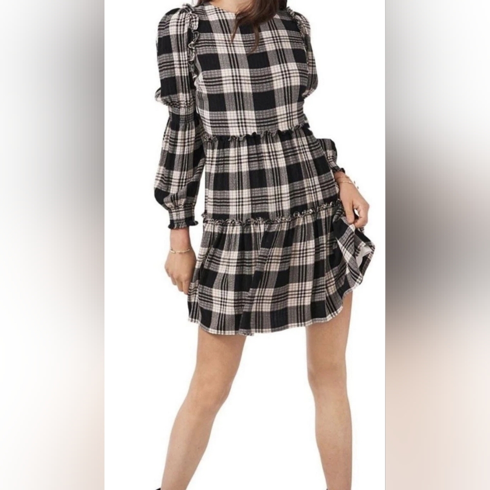 1. State Long Sleeve Black And White Plaid Dress - XL